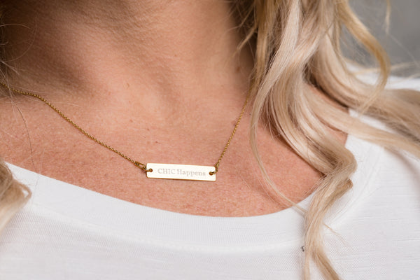 Engraved Gold Bar Chain Necklace